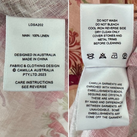 Camilla Shaped Waistband Maxi Dress Blossoms Brushstrokes Linen Romantic Pink L - Picture 14 of 16